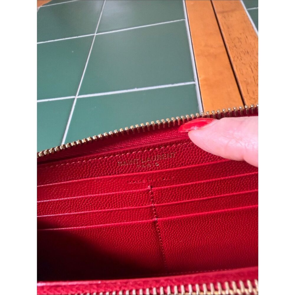 Yves Saint Laurent Red Quilted Zip Wallet with Gold YSL Logo - Picture 11 of 14